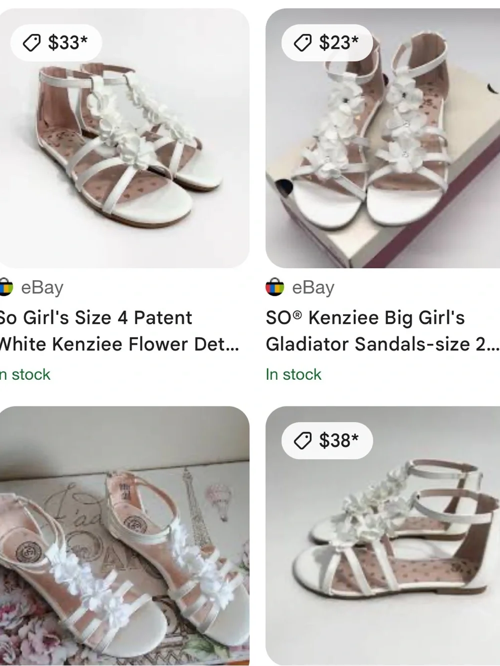 SO Size Girl 2 Med White Floral Rhinestone T-Strap Girls Sandals